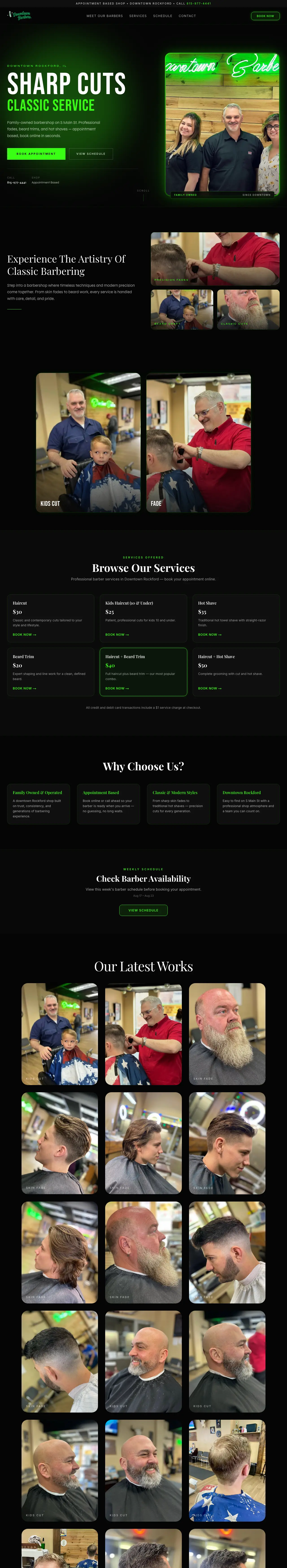 Homepage of Downtown Barbers 815