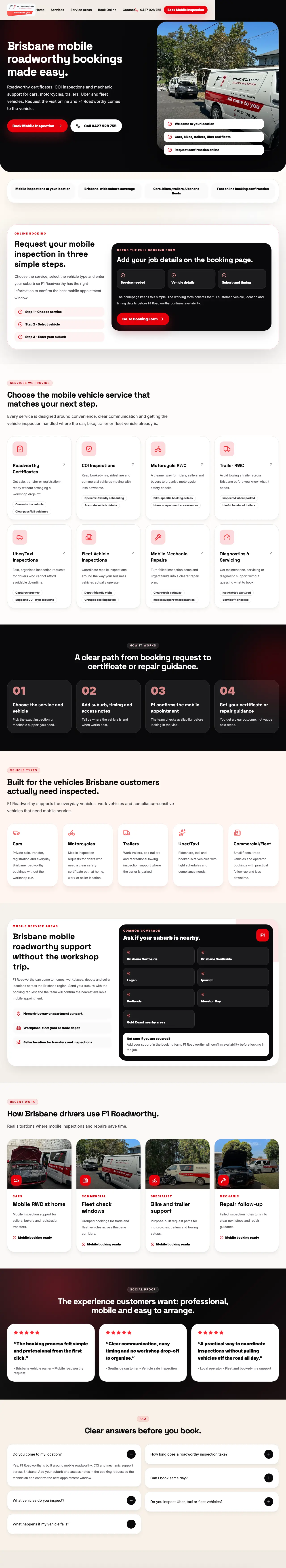 Homepage of F1 Roadworthy