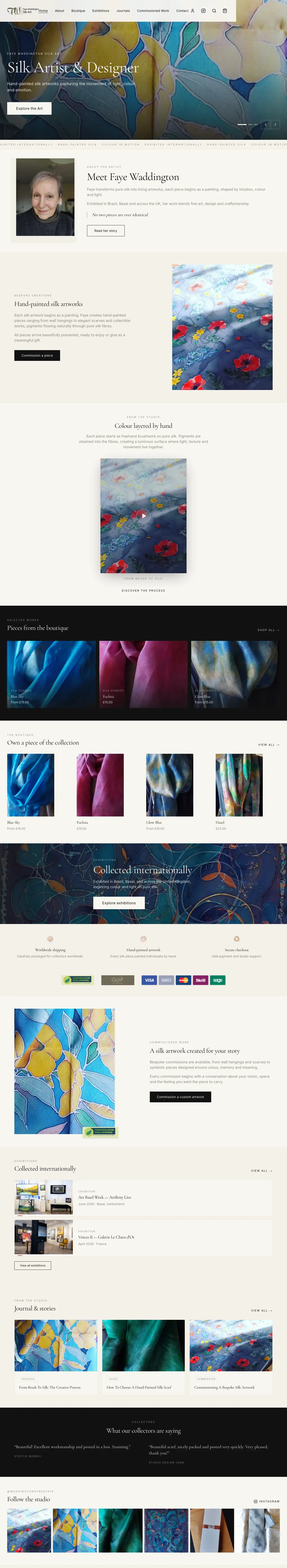 Homepage of Faye Waddington Silk Art