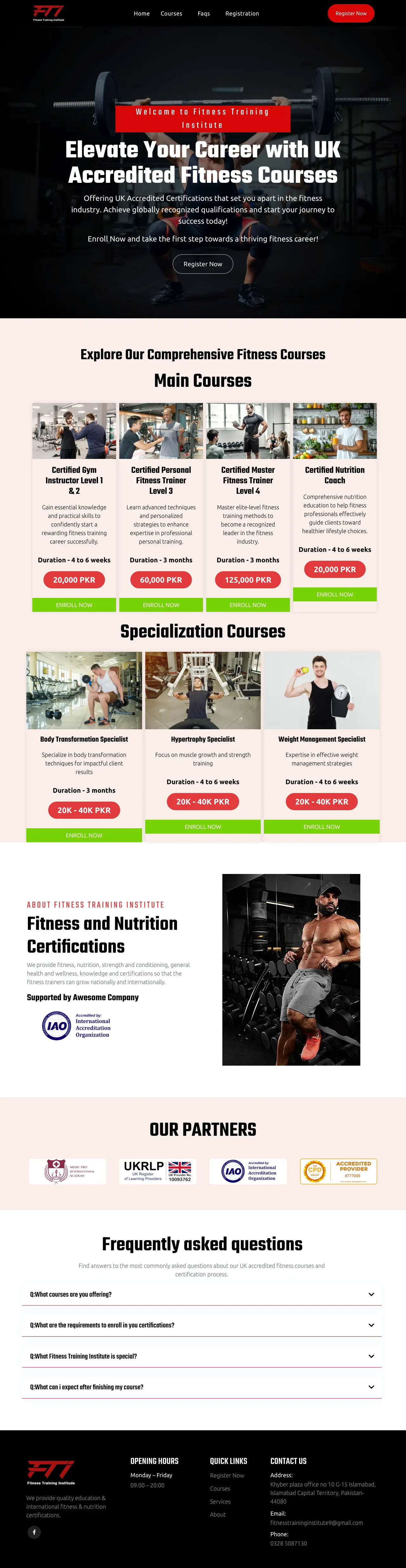 Homepage of Fitness Training Institute