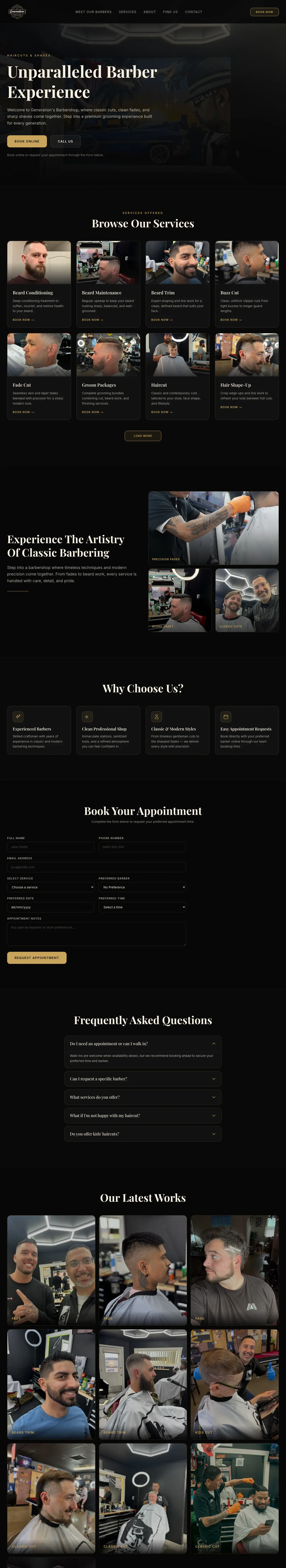 Homepage of Generation's Barbershop