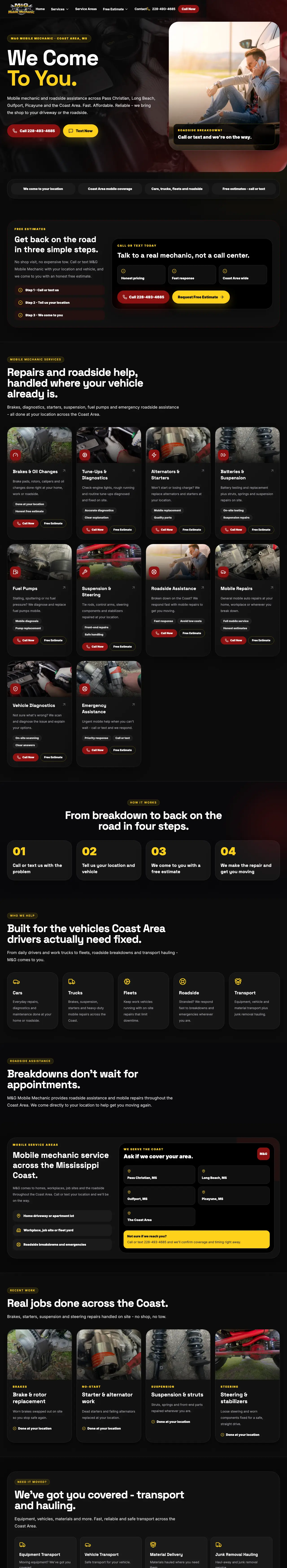 Homepage of M&G Mobile Mechanic